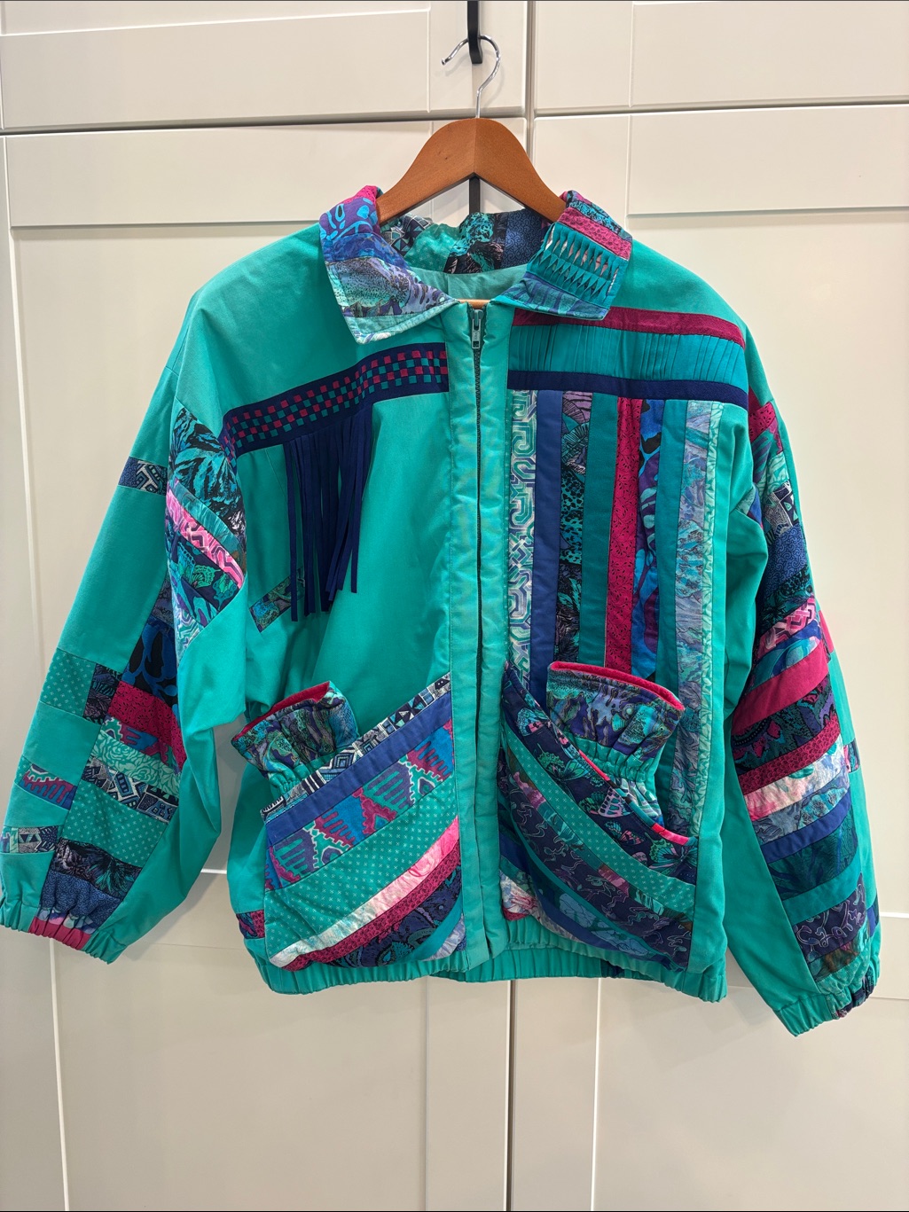 Handmade Teal Patchwork Quilted Jacket With Matching Gloves